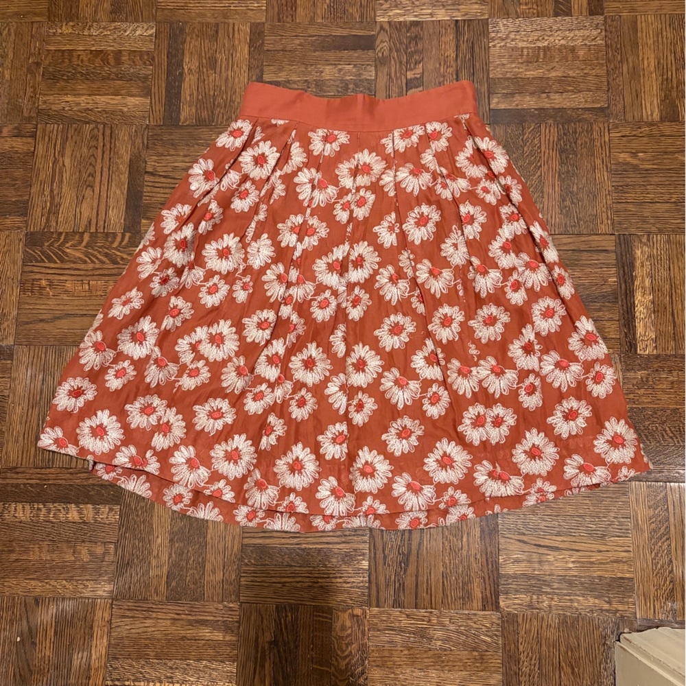Anthropologie Plenty by Tracy Reese Floral Orange Rust Skirt, Size 0